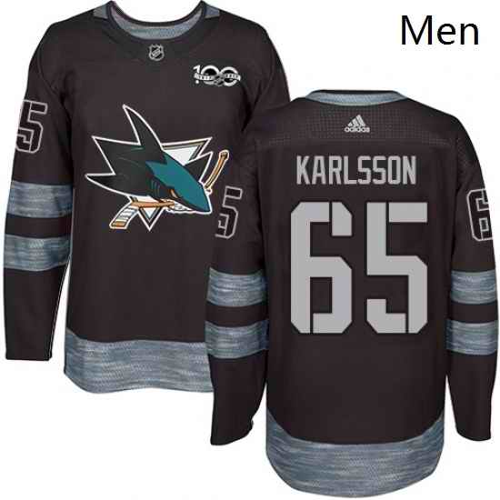 Mens Adidas San Jose Sharks 65 Erik Karlsson Authentic Black 1917 2017 100th Anniversary NHL Jersey